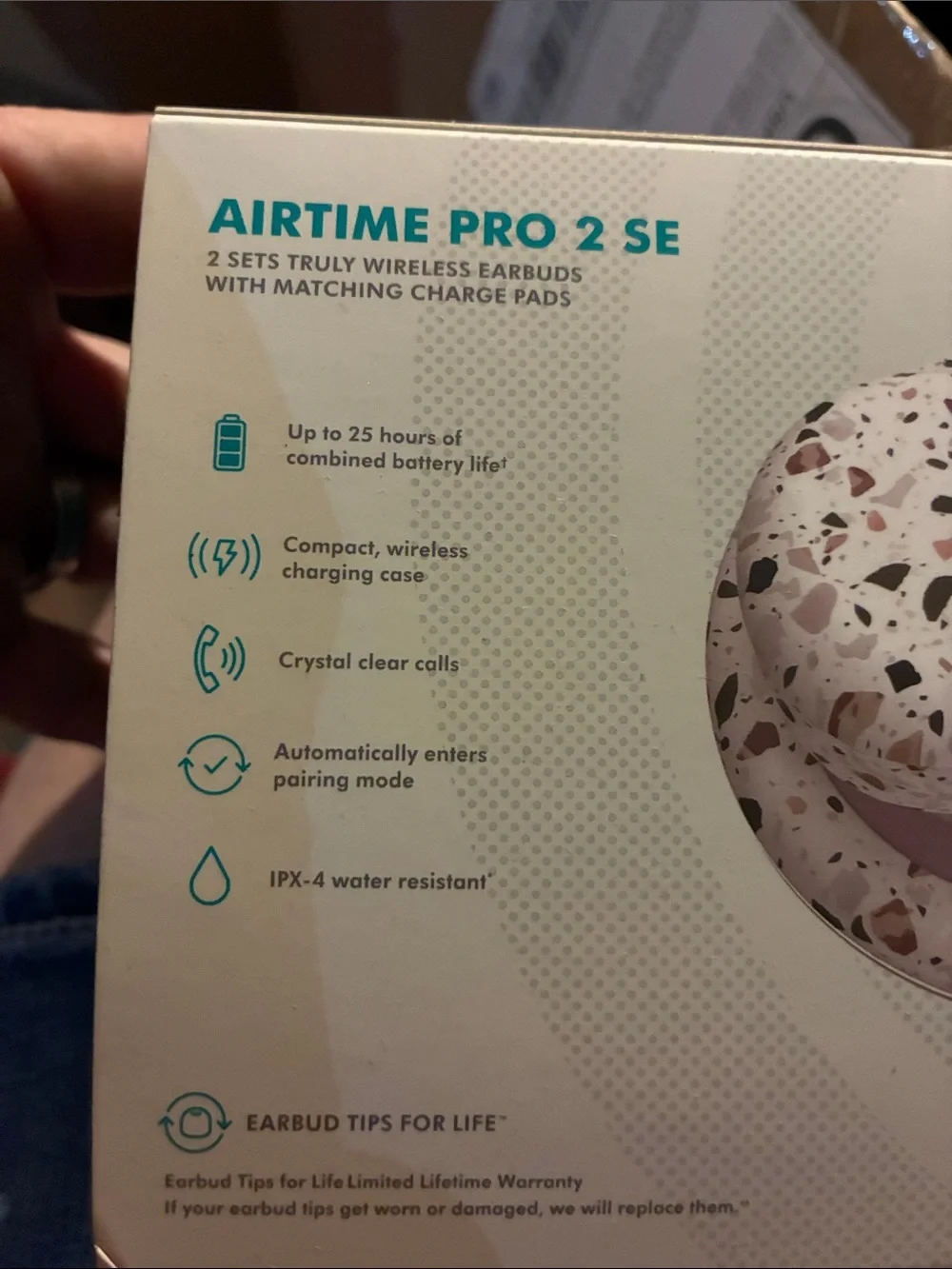 Set of 2 Airtime Pro 2 SE Wireless Earbuds - Pink Terrazzo and black